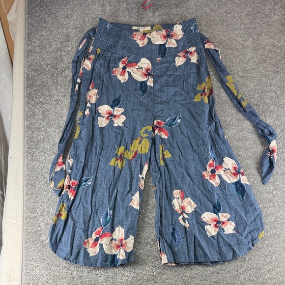 Rip Curl Pants - Rip Curl Floral Wide Leg High Rise Culotte Pants Blue Boho Beach Womens M Belted